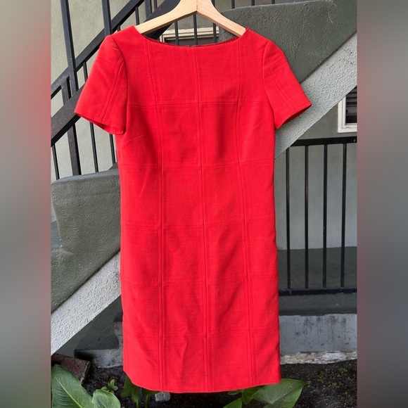 Tory Burch Tomato Red Poly Wool Stretch Shift Career Dress Patchwork Stitching 2 - Picture 1 of 6